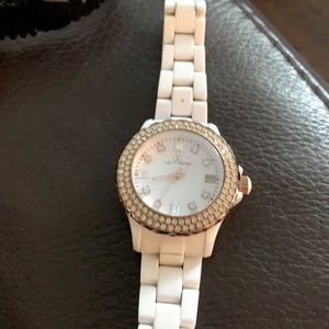 Toy watch white rhinestones around face
